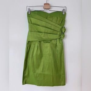 Strapless Green Dress with Floral Details